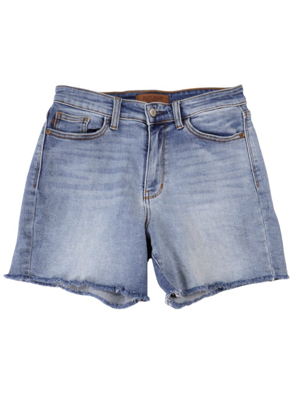 Judy Blue High Rise Light Wash Raw Hem Stretch Denim Shorts Size Medium